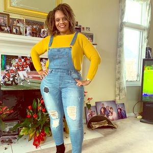 Raynell Blue Jean  Distressed Overalls